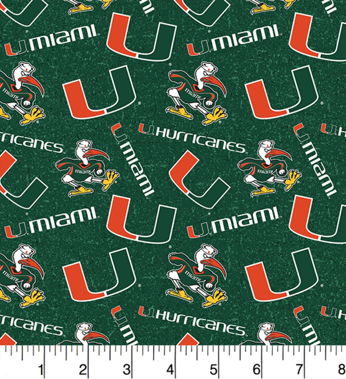 Sykel Enterprises-University of Miami Cotton Fabric-Miami Hurricanes Tone On Tone Cotton Quilting Fabric